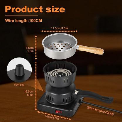 Electric Charcoal Burner 500W Electric Stove Starter for Hookah | For Hookah，100CM Power Cable，black，All copper wire