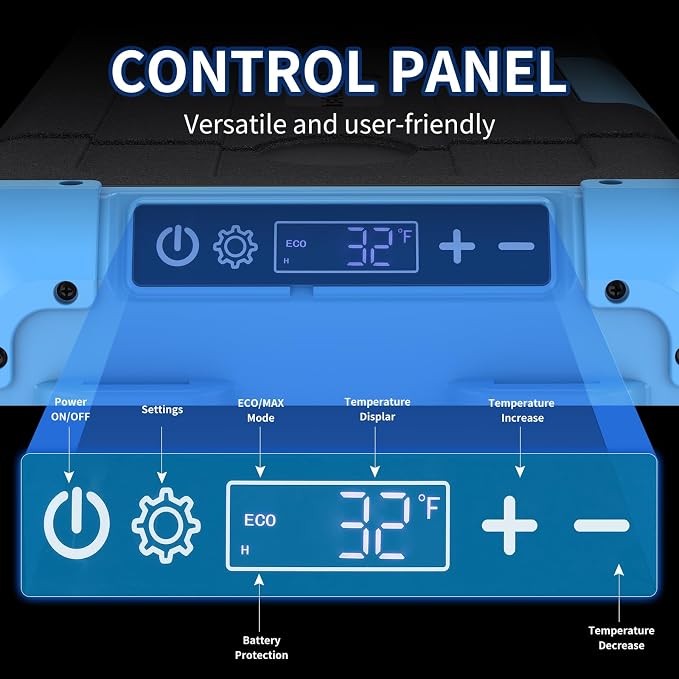 30L Car Refrigerator Freezer, 32QT Single Zone Portable Fridge with Blow Expansion Evaporator, Reversible Door, LED Control, Fast Cooling, 100–240V AC / 12V / 24V DC, -4℉~68℉, Ice Blue