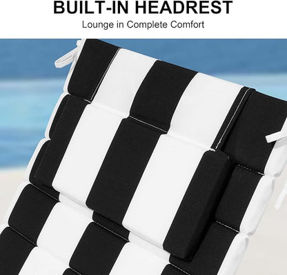 Crestlive Products Chaise Lounge Cushion Outdoor Set of 2, Waterproof Foldable Pool Lounge Chair Cushions with Straps 80''Lx26''W, Lounger Cushions for Outdoor Furniture, Patio, Black Stripe