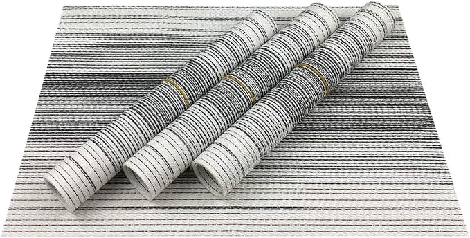Placemat,Blending Color Durable Woven Vinyl Placemat Washable Heat-Resistant Anti-Skid Kitchen Dining Table Mats (Set of 4, Black with White)