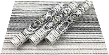 Placemat,Blending Color Durable Woven Vinyl Placemat Washable Heat-Resistant Anti-Skid Kitchen Dining Table Mats (Set of 4, Black with White)