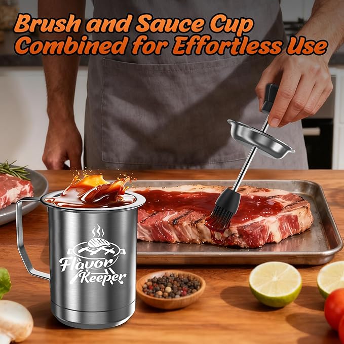 Dusor Gifts for Him Men Women BBQ Sauce Pot and Basting Brush Set, Father Day Gifts from Daughter Son Kitchen Gadgets, Grilling Gift for Men, Cooking Grilling Accessories Gift for Dad Husband