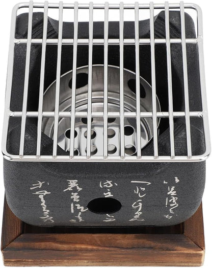 BBQ Grill, Mini Portable Japanese Charcoal Stove with Even Heat Distribution Compact 16.5x14.5cm for Camping Picnics Tailgate Parties Balcony Cookouts
