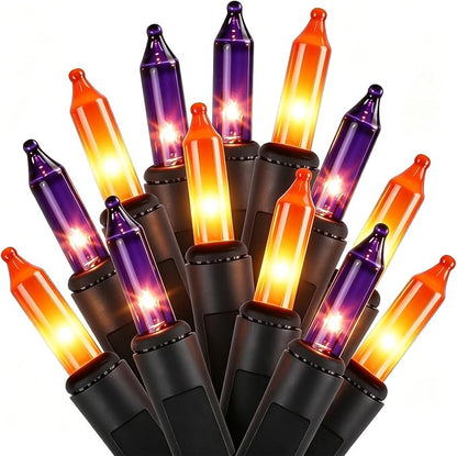 Orange&Purple Halloween Lights, 100 Count, Incandescent Mini Halloween String Lights Outdoor, Black Wire Connectable Tree Light for Garland Xmas Thanksgiving Holiday Patio Home Decor
