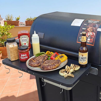 Utheer Upgraded Folding Front Shelf for Traeger Woodridge Pro, Woodridge Pro Plus, Woodridge Elite & Ironwood/Ironwood XL Pellet Grill, 28" BBQ Prep Table with Cutting Board, Basin & 4 Hooks