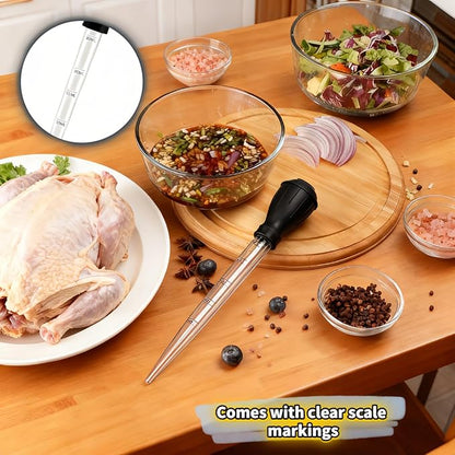 Professional Kitchen Marinade Injector, 30ml Food-Grade Heat-Resistant Meat Syringe with Cleaning Brush, Clear Scale Markings, Non-Slip Grip for Juicy Turkey, Poultry, Beef (Black(Large))