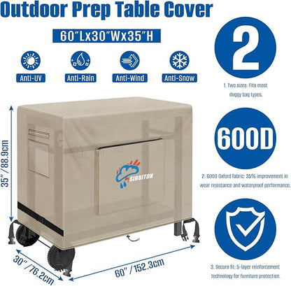 SIRUITON Outdoor Bar Cart Cover for 60 Inch Portable Outdoor Table, Heavy Duty 600D Oxford Fabric Outdoor Waterproof BBQ/Worktable Metal Movable Table Cover