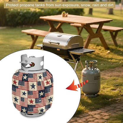 Dual Propane Tank Cover 20lb Gas Tank Cover Outdoor 600D Heavy Duty Waterproof Covers Fits Standard 20 lb Cylinder, 13.7'' x 16.5'' Cat Flower
