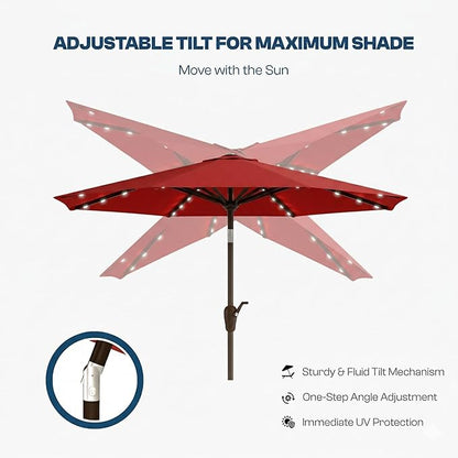 10FT Solar Patio Umbrella with Lights, Outdoor Table Market Umbrella with 32 LED Lights, 8 Sturdy Ribs, Push Button Tilt and Crank for Pool, Deck and Garden, UV-Resistant