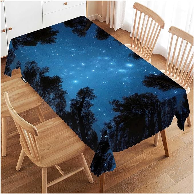 Swono Night Sky Table Cover Beautiful Galaxy Universe Space Jungle Trees 50x72 Inch Table Cloth for Rectangle Tables Buffet Parties Coffee BBQ and Dinning Tablecloth