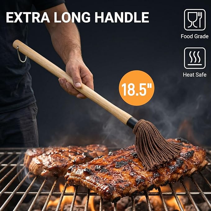 Eorbow 7 Pack Cast Iron Sauce Pot and BBQ Mop Brush Set, 13.5 OZ Small Basting Pot & Sauce Mop for Grilling, 2 Long Handle BBQ Mop with 4 Replacements, Barbecue Tool Set for Meat Smoker Stove