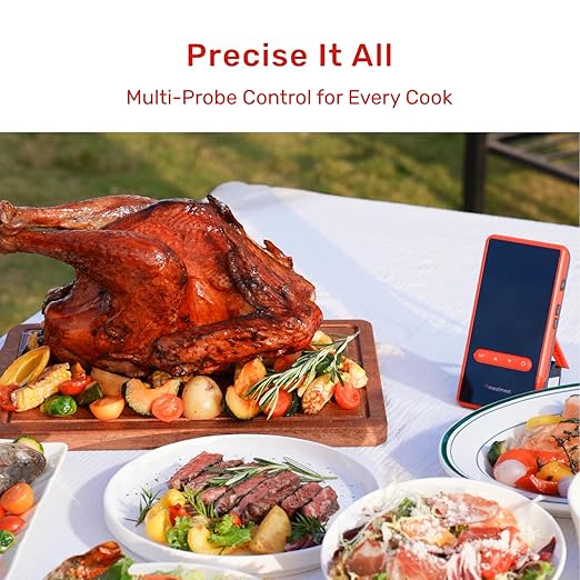 Wireless Bluetooth Meat Thermometer Digital, Standalone Base, WiFi Unlimited Range, AI guided cooking, 6 Sensors with ± 0.18°F Accuracy, 2 Probes for Kitchen, BBQ, Grill, Oven, Smoker (X Pro)
