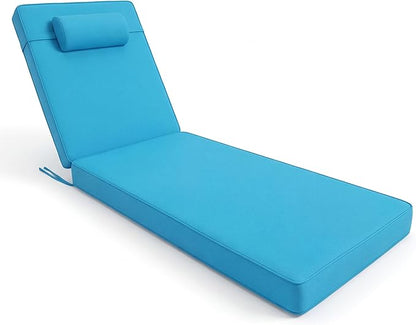 Chaise Lounge Cushion for Outdoor Furniture, Waterproof, Fade-Resistant and Tear Resistant, Patio Lounger Pads with Removable Cover for Pool, Deck, Lawn, 80x26x4 inch, Teal