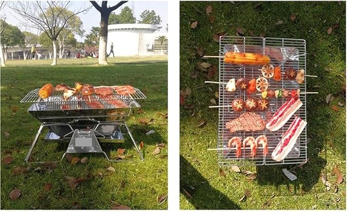Charcoal Grills BBQ Grill Folding Campfire Grill Portable Stainless Steel Charcoal BBQ Grill Stove for Outdoor Hiking BBQ Charcoal Grill Cooking