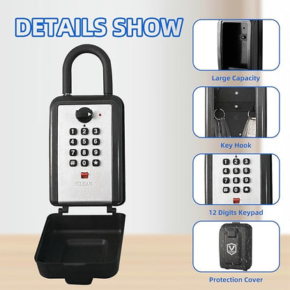 Wall & Hanging Safe Key Lock Box, 12 Digit Combination Lock Box for Keys with Resettable Code, Large Capacity & Weatherproof Outdoor Lockbox, Spare Key Safe Storage Lock Box for Home, Office, Garage
