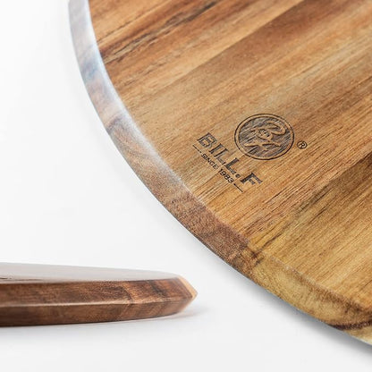 BILL.F Wood Pizza Peel 16 Inch,16" Acacia Wood Round Cutting Board with Handle Pizza Board for Kitchen Charcuterie Decorative Board