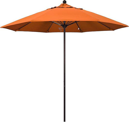 California Umbrella 9' Rd. Venture Series Contract Grade Patio Umbrella, Push Open Pin Stop, Bronze Finish, Sunbrella Tangerine
