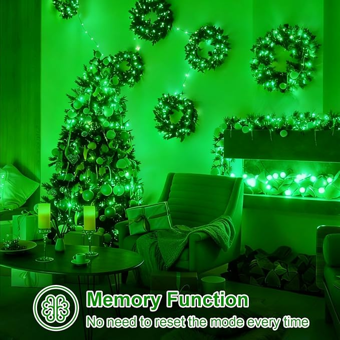 QITONG 500LED Green String Lights, 165ft Christmas Lights Outdoor Waterproof with Plug in, Green Wire Twinkle Tree Lights Indoor with 8 Modes