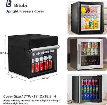 Bitubi Beverage Refrigerator Cooler Cover,Outdoor Fridge Cover – Waterproof, Dustproof, Sun-Proof, 17" W x 17" D x 18.5" H. Suitable for most Beer or Wine Mini Fridge/Drink Fridge (Black)