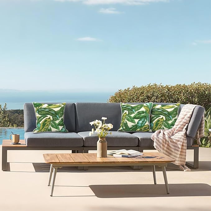 LVTXIII Outdoor Throw Pillow Covers 16x16 inch Waterproof Tropic Accent Pillow Cases Fluffy Outdoor Cushion Covers for Garden and Patio Furniture Decoration,2 Pack, Lush Leaf Jungle