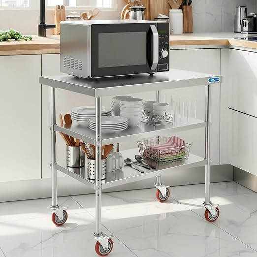 KUARBARR Stainless Steel Table with Wheels Stainless Steel Prep Table 24 x 30 Inch, NSF Commercial SS Metal Kitchen Prep Worktable for Restaurant Kitchen Garage Warehouse