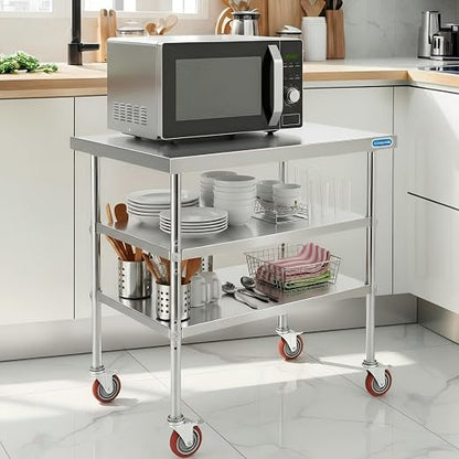 KUARBARR Stainless Steel Table with Wheels Stainless Steel Prep Table 24 x 30 Inch, NSF Commercial SS Metal Kitchen Prep Worktable for Restaurant Kitchen Garage Warehouse