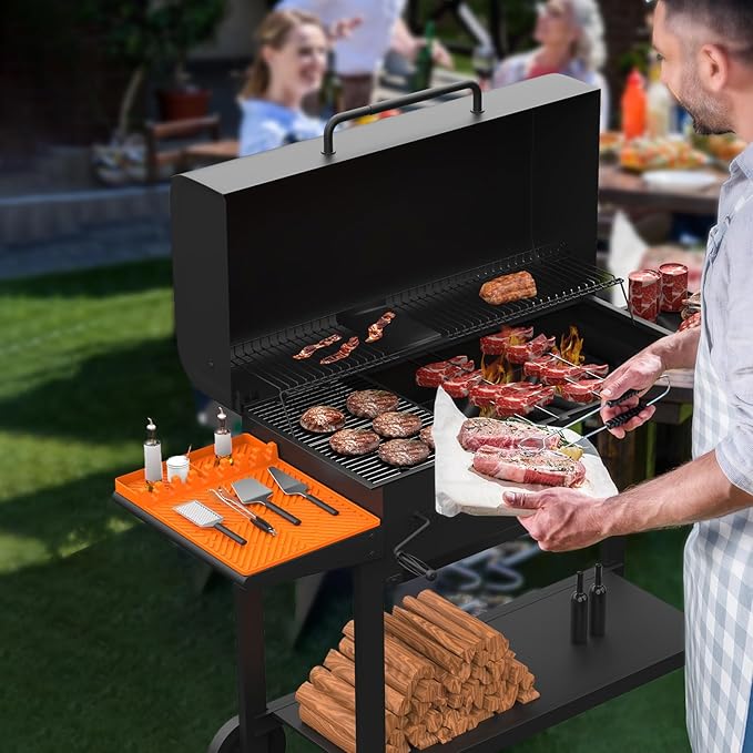 Griddle Accessories Silicone Spatula Mat with Drip Pad, Orange, 16x11.5" Rectangular Grill Mat