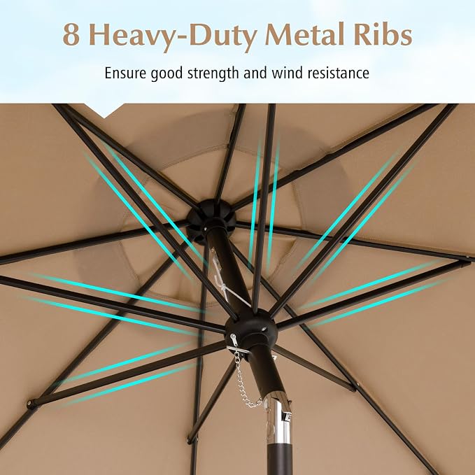 Tangkula 9Ft Patio Umbrella with Crank, 2-Tier Outdoor Umbrella with Push Button Tilt, Sun-Protective Canopy, 8 Ribs, Scalloped Patio Umbrella for Outdoor Beach Deck Pool Table (Coffee)