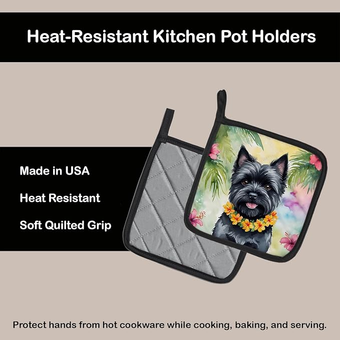 Caroline's Treasures Cairn Terrier Luau Pair of Pot Holders Kitchen Heat Resistant Pot Holders Sets Oven Hot Pads for Cooking Baking BBQ, 7 1/2 x 7 1/2