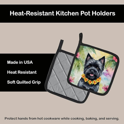 Caroline's Treasures Cairn Terrier Luau Pair of Pot Holders Kitchen Heat Resistant Pot Holders Sets Oven Hot Pads for Cooking Baking BBQ, 7 1/2 x 7 1/2