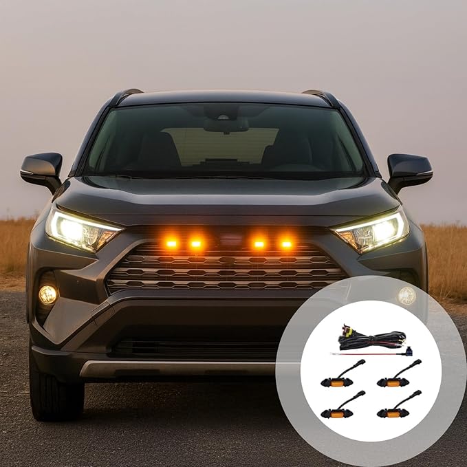 Rav4 Front Grille Lights, 4 Pcs Amber Led, Style, Abs, Easy Plug and Play Installation