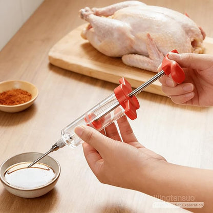Meat Injector, 1-oz Plastic BBQ Marinade Injector Kit, Turkey Injector Syringe for Turkey Smoked BBQ Grill(50ML)