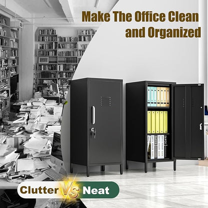 Black Metal Locker Cabinet, 35.4" H Home Office Storage Lockers, Vertical Steel Storage Cabinet with Locking Door and 2 Adjustable Shelves, Garage Tool File Cabinets for Home Office,Garage,Bathroom