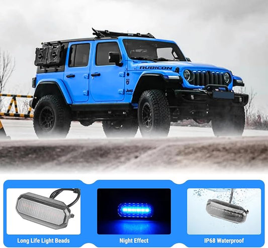 RGB LED Grille Lights Compatible with 2024 2025 Jeep Wrangler JL JLU JT Original Factory Grille, RGB Adjustable Atmosphere Exterior Grill Lights Remote APP Control, 6PCS