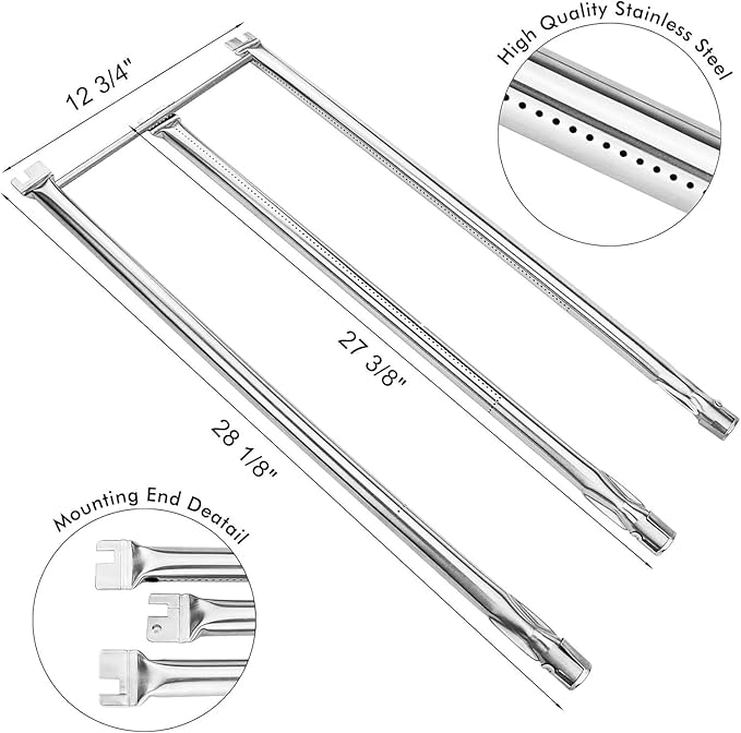 Hisencn Grill Parts Replacement for Weber Spirit E310, Spirit 700, Genesis Silver/Platinum B C, Weber 900 (with Side Control Knobs), 7508 Stainless Steel Burner 28 1/8" and 7537 Flavorizer Bar 22 1/2"
