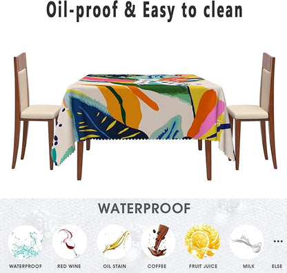 Multicolour Leaf Tablecloth 60x60 Inch Square Abstract Boho Style Floral Square Tablecloths Polyester Vintage for Picnic Party Dinner Artistic Table Cover for Dining BBQ Picnic Coffee Table