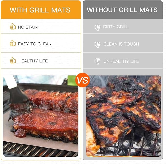 Copper Grill Mats for Outdoor Grill（Set of 6), Nonstick & Easy to Clean BBQ Grilling Sheets, Reusable & Heavy Duty Mats Works on Outdoor Gas, Electric, Charcoal Grill