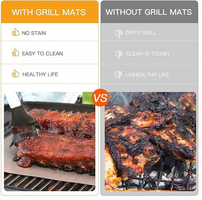 Copper Grill Mats for Outdoor Grill（Set of 6), Nonstick & Easy to Clean BBQ Grilling Sheets, Reusable & Heavy Duty Mats Works on Outdoor Gas, Electric, Charcoal Grill