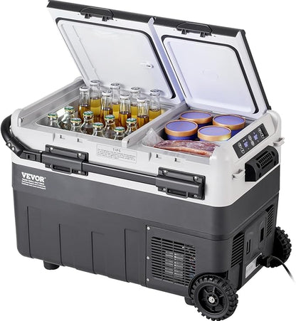 VEVOR Car Refrigerator 50L / 52.8 QT, Dual Zone 12 Volt Compressor Fridge, -4℉ to 68℉ Adjustable, Portable Freezer Cooler for Car, RV, Camping, Home