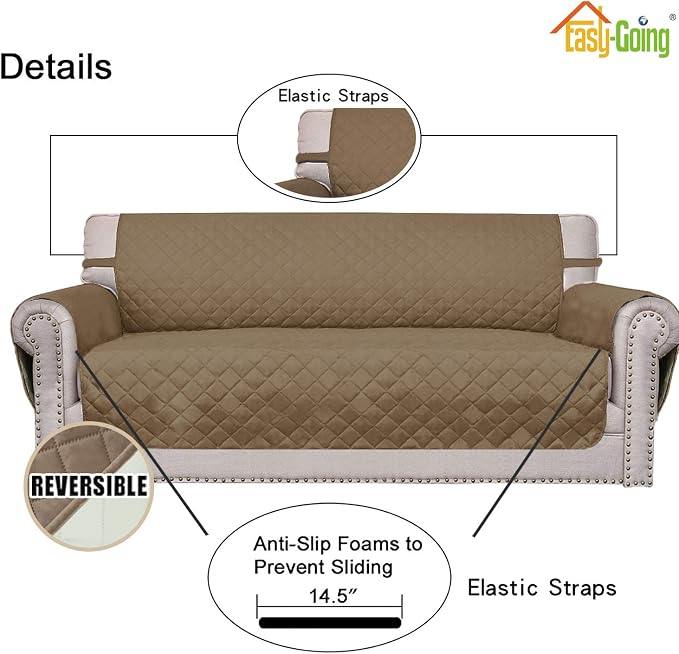 Easy-Going Reversible Couch Cover, Small Chair, Camel/Ivory | Machine Washable Slipcover For Dogs, Water Resistant Furniture Mat For Living Room, Non-Slip Sofa Cover, Pet Friendly
