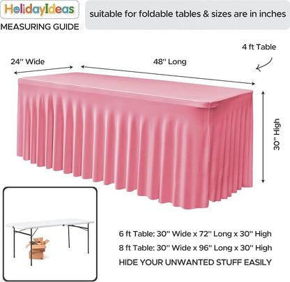 2 Pack Pink Spandex Table Covers 4ft Rectangle Ruffle Skirts for Party | Elastic Table Covers 4 Foot, Pleated Fitted Table Cloths, Wrinkle Resistant Elegant Table Skirts Wedding, Banquets