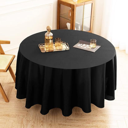 1 Pack Black Round Tablecloths 120 Inch for Dining Tables | Washable Decorative Linen Polyester Table Cover for Banquets Buffets Parties and Weddings