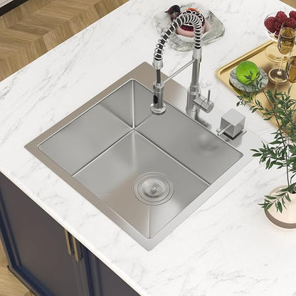 18 Drop In Bar Sink 18 x 18 Inch Kitchen Sink 18 Gauge Stainless Steel Single Bowl Topmount Handmade Sink for Outdoor, RV, 18x18x9