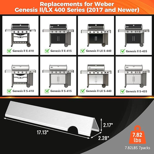 QuliMetal 66033 Flavorizer Bars for Weber Genesis II E-410/E-415/E-435, Grill Parts for Weber GS4 Genesis II LX E-440 Series Gas Grills, 17" Stainless Steel Grill Parts for Weber 66033 66796