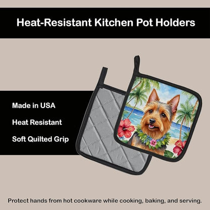 Caroline's Treasures Australian Terrier Luau Pair of Pot Holders Kitchen Heat Resistant Pot Holders Sets Oven Hot Pads for Cooking Baking BBQ, 7 1/2 x 7 1/2