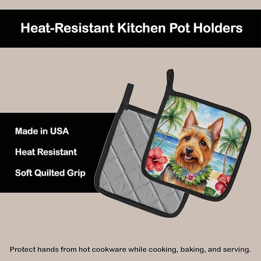 Caroline's Treasures Australian Terrier Luau Pair of Pot Holders Kitchen Heat Resistant Pot Holders Sets Oven Hot Pads for Cooking Baking BBQ, 7 1/2 x 7 1/2