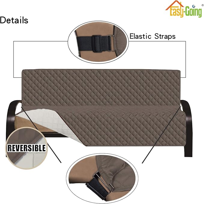 Easy-Going Reversible Couch Cover, Large Futon Sofa, Taupe/Ivory | Machine Washable Slipcover For Dogs, Water Resistant Furniture Mat For Living Room, Non-Slip Sofa Cover, Pet Friendly