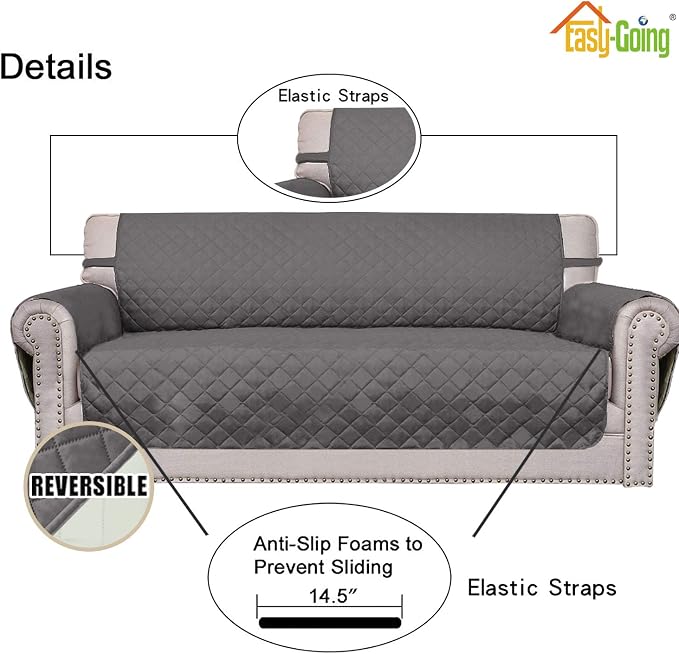 Easy-Going Reversible Couch Cover for 3 Cushion Couch Sofa Cover for Dogs Water Resistant Furniture Protector Cover with Foam Sticks Elastic Straps for Pet Cat (Sofa, Gray/Ivory) | Machine Washable Slipcover For Dogs, Water Resistant Furniture Mat For ...