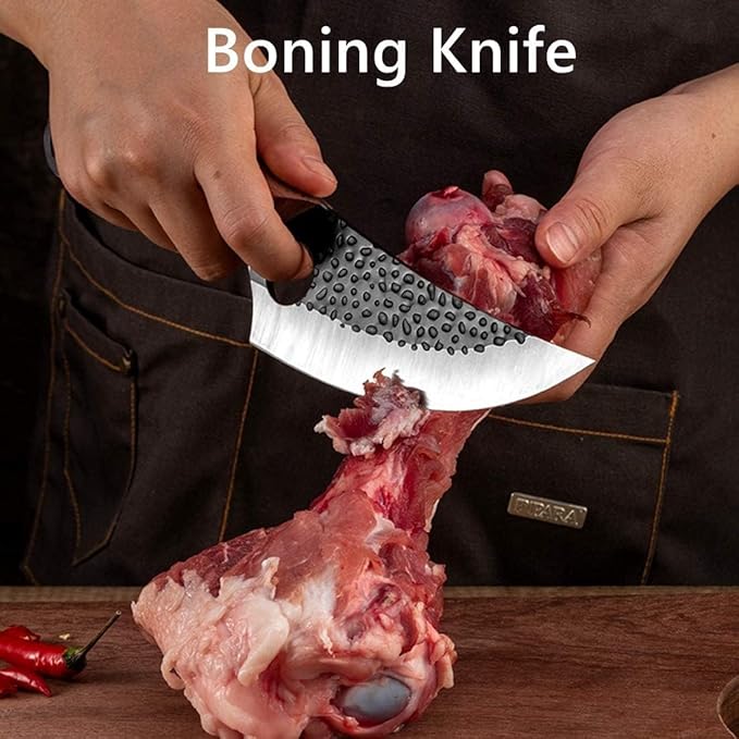 Huusk Viking Knife, Hand Forged Full Tang Boning Knives with Sheath Japanese Butcher Meat Knives Caveman Chef Knife for Home or Camping, Gifts for Men and Women