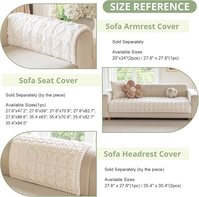 OstepDecor Couch Cover for Dogs, Washable Non Slip Sofa Cover for Pets | Soft Couch Covers for Sofa, Loveseat and Sectional, Furniture Protector Against Pet Hair & Dirt (35.4" x 94.5", Cream)